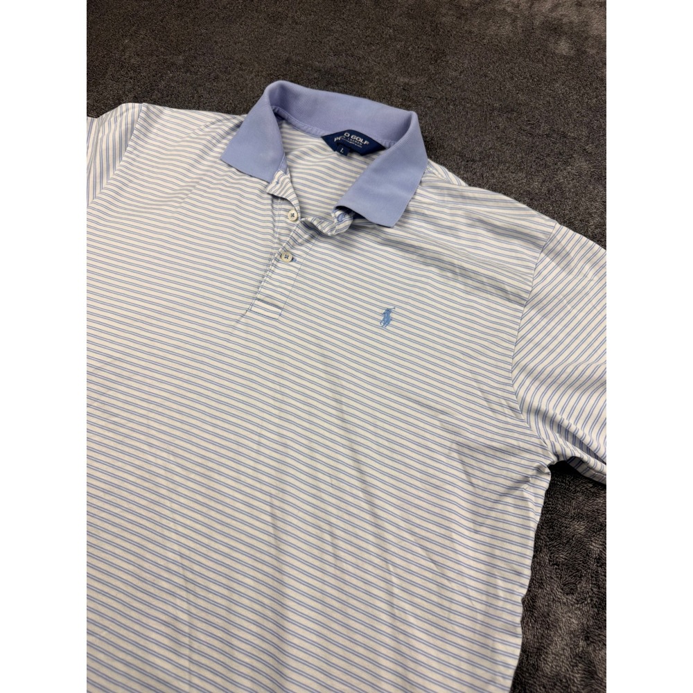 Polo Golf Ralph Lauren Shirt Mens Large Blue White Striped Pima Cotton Polo